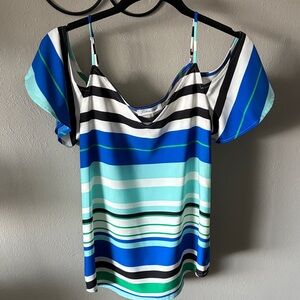Calvin Klein Vibrant Blue and Black Striped Blouse